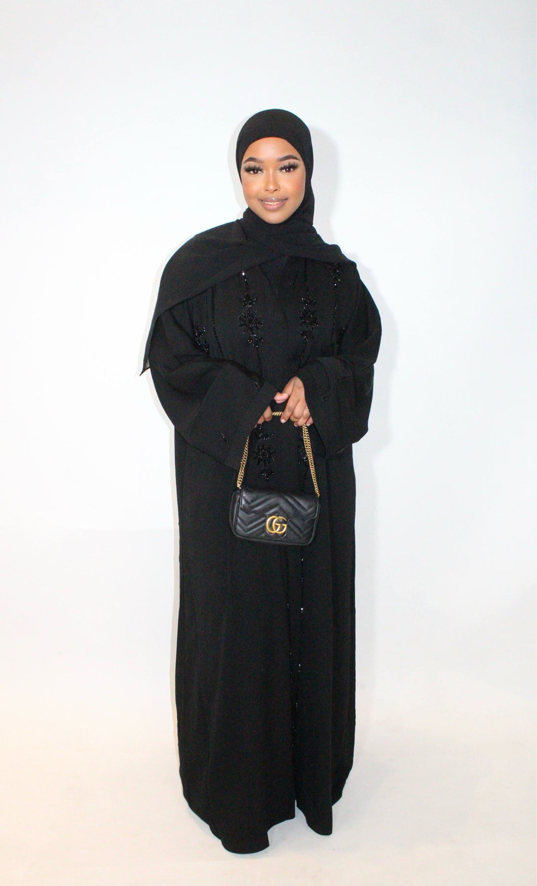 Black Flower Lined Abaya
