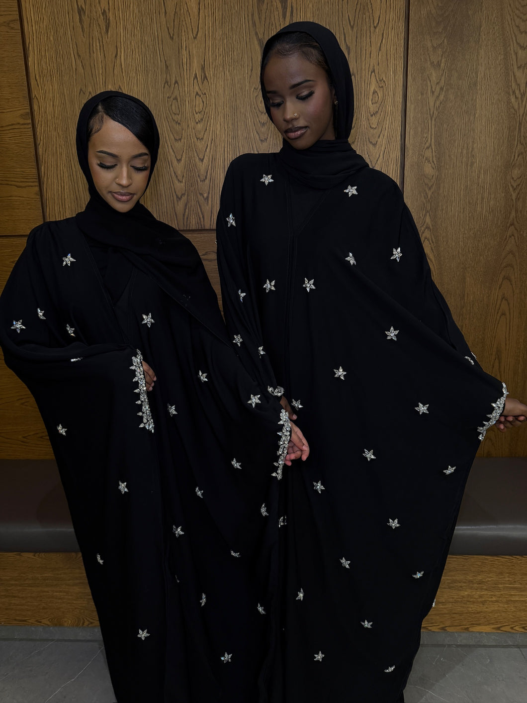 Starlight Black Crystal Stone Abaya