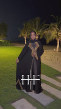 Load and play video in Gallery viewer, Black and Gold Cascade Abaya
