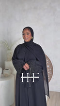 Load and play video in Gallery viewer, Black Lace Trim Abaya
