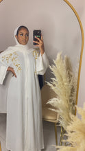 Load and play video in Gallery viewer, White and Gold Beaded Abaya
