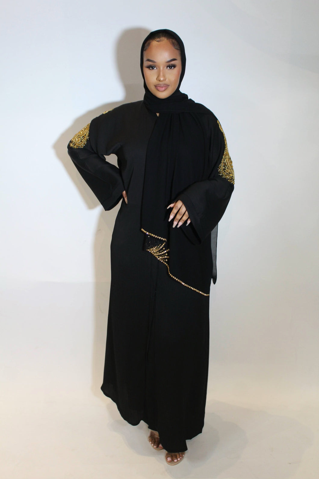 Black Abaya with Gold Beading