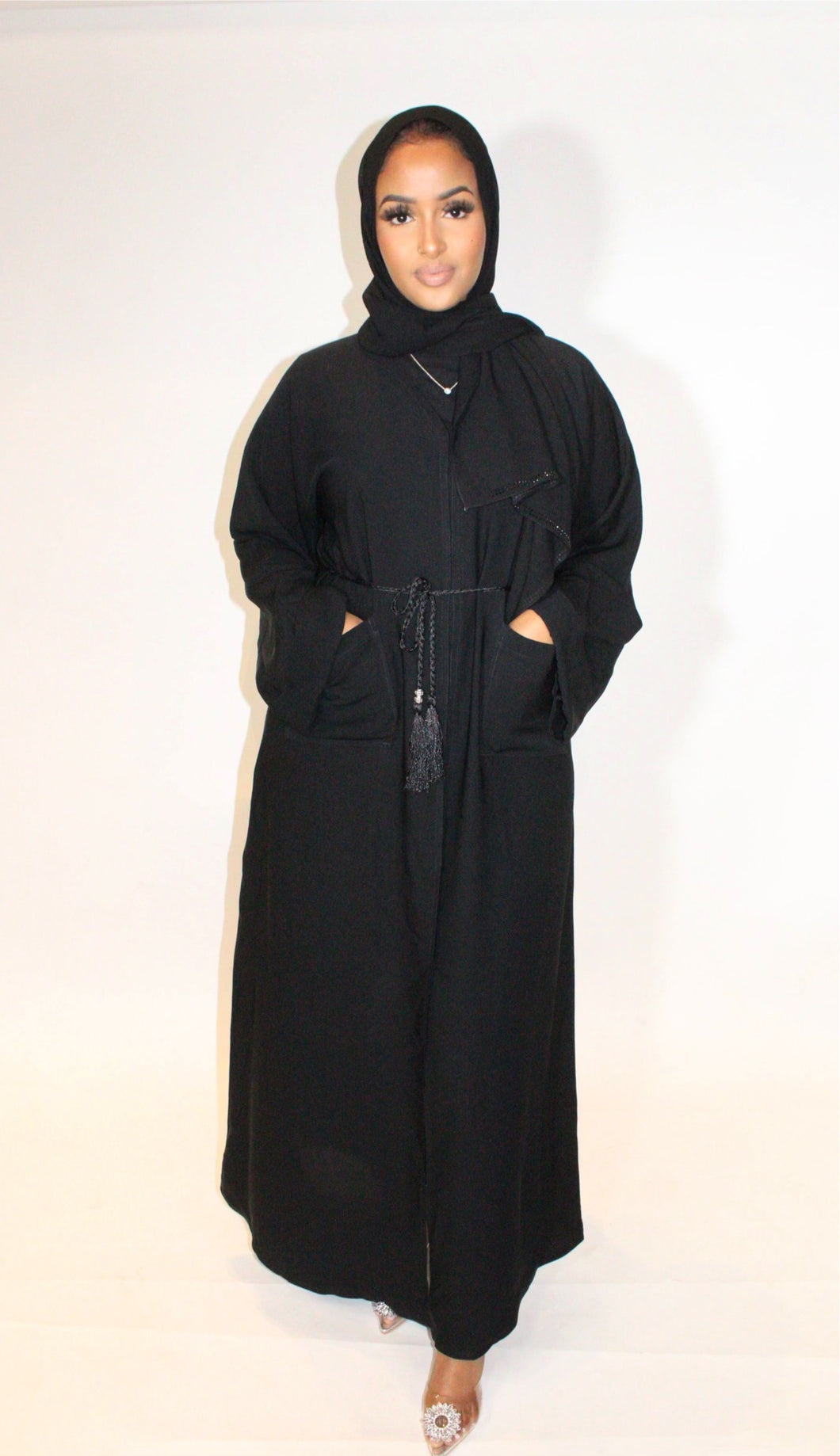Front Pocket Black Abaya