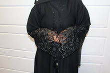 Load image into Gallery viewer, Black Lace Flower Arms Abaya
